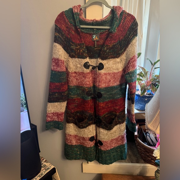 Vintage Alpaca Wool Blend Hooded Boho Cardigan Duster• Medium/Large - Picture 1 of 5